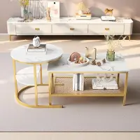 UnboxG Couchtische, 2 Stück, Beistelltisch, Marmor, rechteckig, für Wohnzimmer, Büro, Haus, Café, Hotêl mit Metallbeinen, 80 x 46 x 41 cm + 52 x 52 x 51 cm (Gold )
