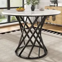 Fortuna Lai Runder Esstisch (80×80×76cm), Küchentisch,, Runder Kaffeetisch für 4,geeignet für Esszimmer, Wohnzimmer,Tischbeine aus Metall,MDF marmorierte Tischplatte, Schwarze Tischbeine
