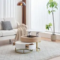 UnboxG Satztisch in Gold, klappbarer Couchtisch, Beistelltisch mit zwei Schubladen. 2-teiliges Set