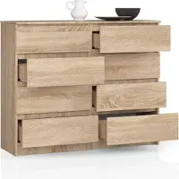 BDW , Kommode mit 8 Schubladen, 120x99x40 cm, viel Stauraum, Sonoma Eiche