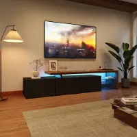 UnboxG TV-Schrank 200x39x42 cm, Schwarz Hochglanz, LED-Beleuchtung, Hohl-Top, Stauraum, TV-Board & Aufbewahrung