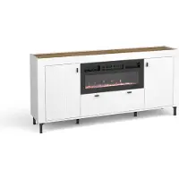 Minio , Kommode "ASSO 7", mit LED-Feuerstelle, violette LED, 177 cm, Weiße Farbe / Whisky Eiche