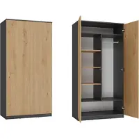 BDW Kleiderschränk 2 Türen, 6 Einlegeböden, Anthrazit/Artisan-Eiche, 180x90x50
