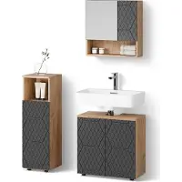 Livinity Badmöbel-Set Ronco Anthrazit mit Wabenstruktur 3-teilig, Model 52915