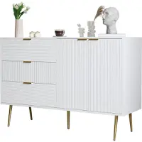 UnboxG Sideboard, Wohnzimmermöbel mit Türen und Schubladen, Innenregalen, Kommode mit goldenen Griffen und Füßen.