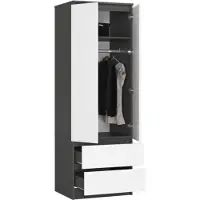 BDW , Kleiderschrank 2 Türen 2 Schubladen, 180x60x51 cm, Graphit / Weiß