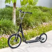 Fortuna Lai Kinderroller 16/12 Zoll Scooter Tretroller mit Bremsen Cityroller Kickboard Kinder Roller für 5+ Jahre Kinder Schwarz 135 x 58 x 92-100 cm