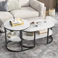 CDGlobal 2in1 Couchtisch Rund 2er Set, Wohnzimmertisch, Beistelltische Gold Metall, Kaffeetisch für Sofatisch,runder Beistelltisch und rechteckige Couchtische für Wohnzimmer, Schlafzimmer