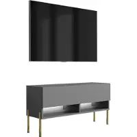 3Xeliving TV-Lowboard 100 cm Anthrazit, gerade goldene Beine, weiße LED, 100 × 32 × 52 cm