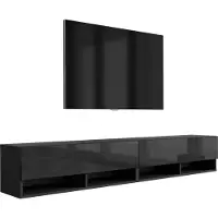 3Xeliving TV-Lowboard 200 (2 x 100) cm Mattschwarz / Hochglanzschwarz, 200 × 32 × 34 cm