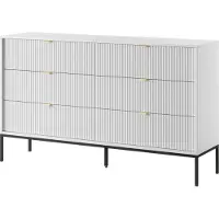 3Xeliving Kommode: 6 Schubladen, Weiß, Schwarze Beine, 154 x 39 x 83 cm