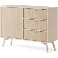 3Xeliving Kommode : Sandbeige/Skandi-Fischgrätmuster, Sandbeige Holzbeine, 106 x 80 x 38cm