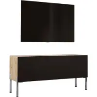 3Xeliving TV-Schrank in Wotan-Eiche / Mattschwarz mit Beinen in Chrom, 100 x 52 x 32 cm