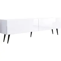 3Xeliving TV-Schrank : Mattweiß /Weiß glänzend, Schwarze Beine, 170 x 52 x 32 cm