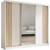 MargaretHadas24 240 cm Kleiderschrank Neli mit Lamellen und Spiegel inklusive 3 Schiebetüren Schwebetürenschrank (Farbe: weiß, weiß, Lamelle Artisan)