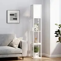 Fortuna Lai Stehlampe mit Regalen, Stehleuchte, Holz, 26 x 26 x 160 cm, für Wohn-/Schlafzimmer (Ohne Glühbirne)