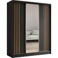MargaretHadas24 180 cm Kleiderschrank Neli mit Lamellen und Spiegel inklusive 3 Schiebetüren Schwebetürenschrank (Farbe: schwarz, schwarz, Lamelle Artisan)