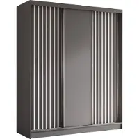 Masseno Schiebetürenschrank LAMELLO 180 cm Kleiderschrank Schlafzimmer Schrank 3-türig mit Lamellen Grau