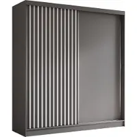 AX Living Cabinio Schwebetürenschrank Grau – 200 cm weißen Lamelle