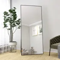 CDGlobal Ganzkörperspiegel, 180x80cm, Standspiegel mit schwarz Metallrahmen zum Anlehnen oder Aufhängen an die Wand，Großer Fußboden Spiegel für Wohnzimmer，Schlafzimmer und Ankleidezimmer