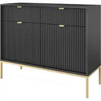 Minio , Kommode "NOVA", 104 cm, goldene Metallfüße, Schwarze Farbe