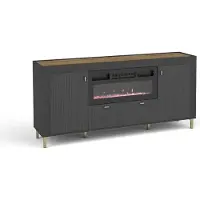 Minio , Kommode "ASSO 7", mit LED-Feuerstelle, violette LED, 177 cm, Schwarze Farbe / Whisky Eiche