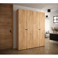 Minio Kleiderschränk 200 cm MANHATTAN 2 Oak Craft Gold + schwarzer Griff