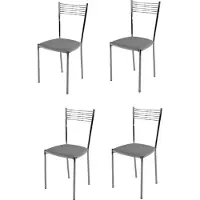 STOCK LINE t m c s Tommychairs - 4er Set moderne Stühle ELEGANCE für Küche und Esszimmer , robustes Gestell aus verchromtem Stahl, gepolsterte Sitzfläche mit Kunstleder in der Farbe Hellgrau bezogen