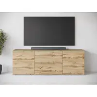 MINIO go for it große Kommode „VEVE“, 180 cm, mit Hochglanzfronten, 2 Türen, 2 Schubladen, mit LED-Beleuchtung, Wotan Eiche Farbe