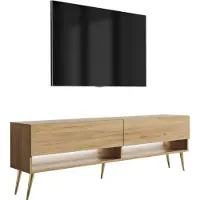 3Xeliving TV-Lowboard 170 cm Eiche Craft, goldene schräge Beine, weiße LED