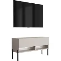 3Xeliving TV-Lowboard 100 cm Kaschmir, gerade schwarze Beine, weiße LED, 100 × 32 × 52 cm