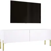 3Xeliving TV-Schrank : MattWeiß mit Beinen in Gold, 140 x 52 x 32 cm