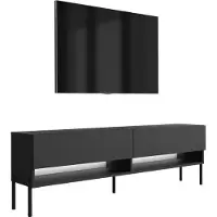 3Xeliving TV-Lowboard 170 cm Mattschwarz, gerade schwarze Beine, weiße LED