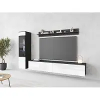 MINIO go for it , Wohnwand, 3-Teilig Set, "Veve 1", Hängend, Stehend, mit LED-Beleuchtung, Matera/Weiß Hochglanz Farbe