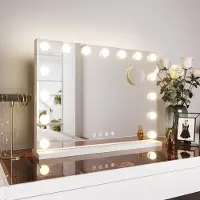 Sonni Kosmetikspiegel 58x45cm Schminkspiegel mit 3 Farbe Licht, Einstellbare Helligkeit, mit USB und Bluetooth, 10x Vergrößerung,Wandspiegl, weiß
