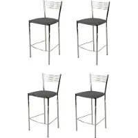 STOCK LINE t m c s Tommychairs - 4er Set moderne Barhocker ELEGANCE für Küche und Esszimmer, robustes Gestell aus verchromtem Stahl, gepolsterte Sitzfläche mit Kunstleder in der Farbe Dunkelgrau bezogen