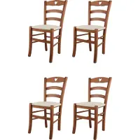 STOCK LINE t m c s Tommychairs - 4er Set Stühle CUORE für Küche und Esszimmer, Robuste Struktur aus lackiertem Buchenholz im Farbton Kirschholz und gepolsterte Sitzfläche mit Stoff in der Farbe Elfenbein bezogen