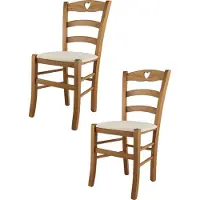 STOCK LINE t m c s Tommychairs - 2er Set Stühle CUORE für Küche und Esszimmer, Robuste Struktur aus lackiertem Buchenholz im Farbton Eichenholz und gepolsterte Sitzfläche mit Stoff in der Farbe Elfenbein bezogen