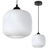 Light11 HOME Hängelampe RIFFLE Schwarz 1-flammig Weiß Zylinder 20cm E27