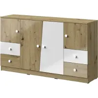 Minio , Kommode, Sideboard "Nantes" 160 cm, Fronten Hochglanz, Artisan Eiche/Weiss Farbe