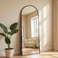 UnboxG Eleganter Bogen-Standspiegel 173×63 cm in Schwarz – Flexibler Ganzkörperspiegel, Freistehend oder Wandmontage für Schlafzimmer & Ankleidezimmer