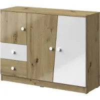 Minio , Kommode, Sideboard, "Nantes 7", 120x90x40, 3 Türen, 2 Schubladen, 1 Einlegeboden, Artisan Eiche/Artisan Eiche Glanz/Weiss Glanz Farbe