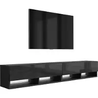 3Xeliving TV-Lowboard 200 (2 x 100) cm Mattschwarz / Hochglanzschwarz, weiße LED