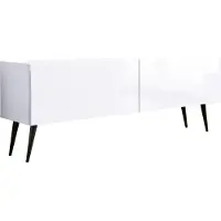 3Xeliving TV-Schrank : Mattweiß / Weiß glänzend, Schwarze Beine, 140 x 52 x 32 cm