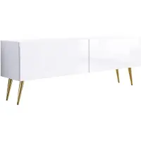 3Xeliving TV-Schrank : Mattweiß / Weiß glänzend, Goldene Beine, 140 x 52 x 32 cm