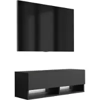 3Xeliving TV-Lowboard 100 cm Mattschwarz, LED weiß, 100 × 32 × 34 cm