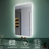 Sonni Badspiegel mit LED-Beleuchtung & Touch-Schalter energiesparend IP44 Wand-Spiegel 80 x 50cm