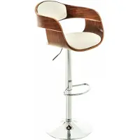In And OutdoorMatch Designer Barhocker Elaina - Weißes Kunstleder in Kombination mit brauner Holzsitzfläche - Höhenverstellbar - Sitzhöhe 63 bis 77 cm - Deluxe