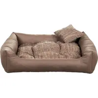 POOM Hundebett EKO – Elegantes Hundesofa aus Ökoleder, pflegeleichte Hundeliege und langlebiges Hundekissen in hoher Qualität (L - 90x75, Beige)