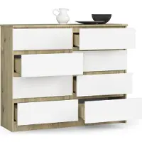 BDW , Kommode mit 8 Schubladen, 120x99x40 cm, viel Stauraum, Eiche Artisan - Weiß